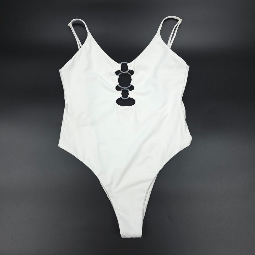BEACH BUNNY Katrina One Piece Swimsuit White Minimal Beachy Boho Resort Baddie